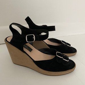 APC Wedge Platform Sandals Black Suede 37 US 7